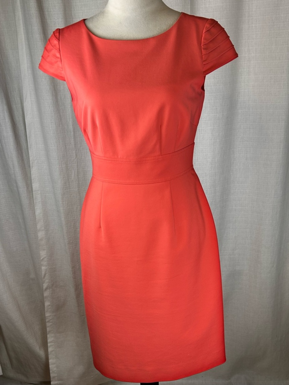 Women's ANTONIO MELANI Coral Cap-Sleeve Elegant Waist-Defined Midi Dress SZ 4 - Picture 6 of 14